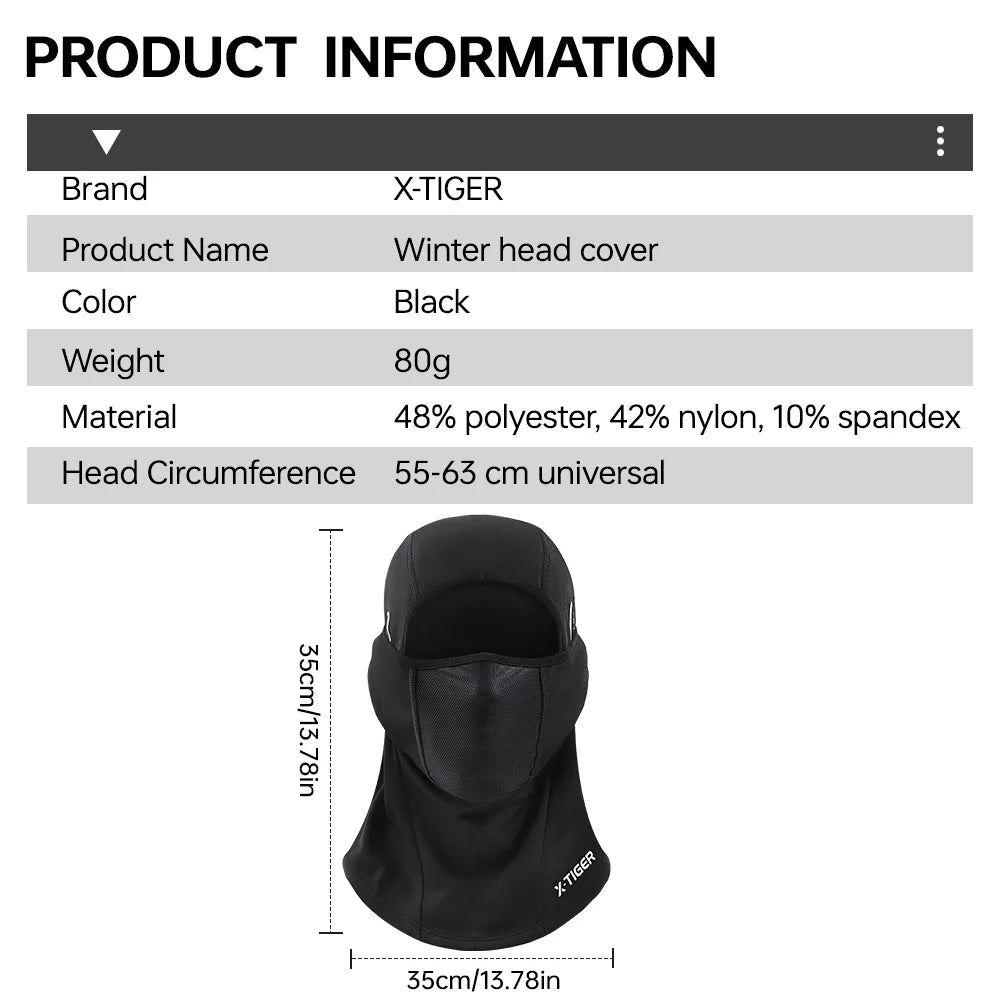 X-TIGER Winter Thermal Balaclava – Windproof Helmet Liner Mask