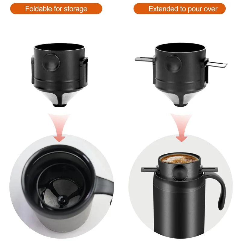 Portable Pour-Over Coffee Set | Stainless Steel Mug & Drip Filter Pour-Over Coffee Set Peaceful Pleasures Health and Wellness