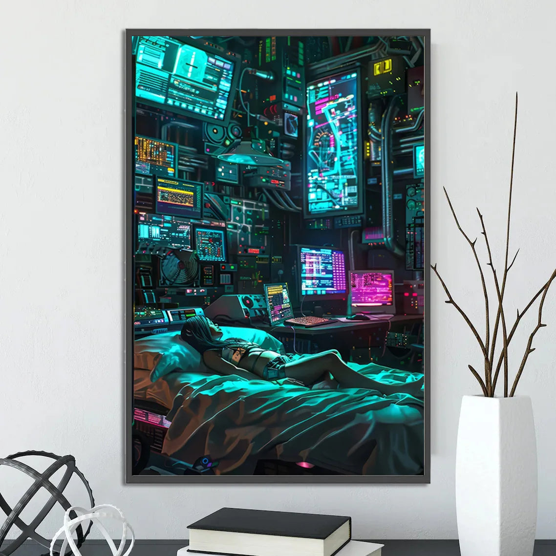 Cyberpunk City Poster Figures Home Decoration Painting Pictures Wall Cartoons Computer Room Wallpaper Gift Peaceful Pleasures Health and Wellness 23 40x50cm Unframed
