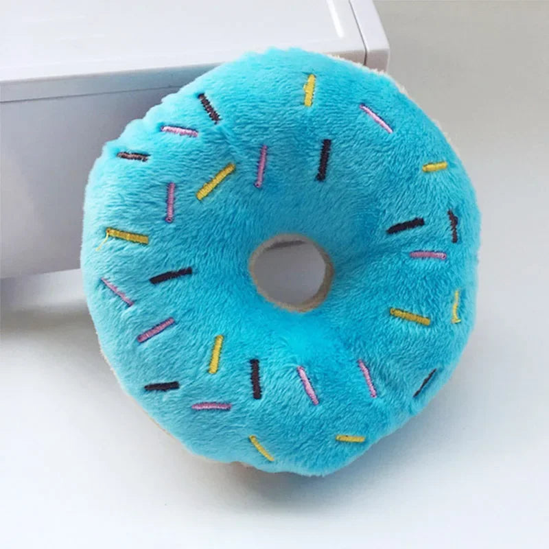 Soft Donut Squeaky Plush Dog Toy | Puppy Interactive Chew Toy