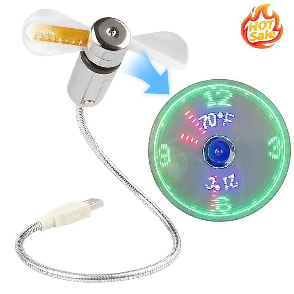 VODOOL USB Mini Fan with LED Clock & Temperature Display