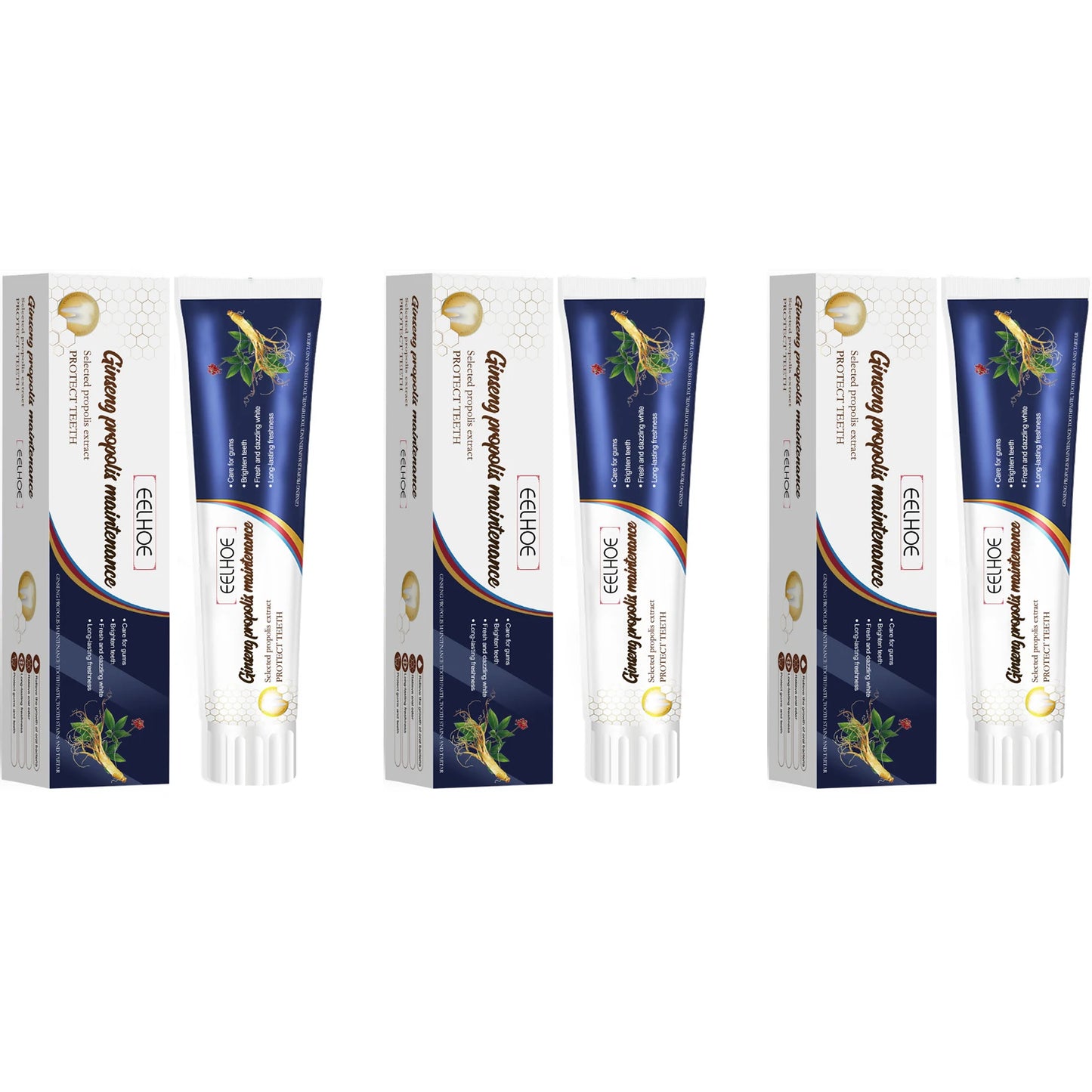 Ginseng Propolis Whitening Toothpaste Effectively Eliminating Bad Breath Remove Plaque Relieve Inflammations Gum Care Toothpaste Peaceful Pleasures Health and Wellness 3 x 100g Boxed