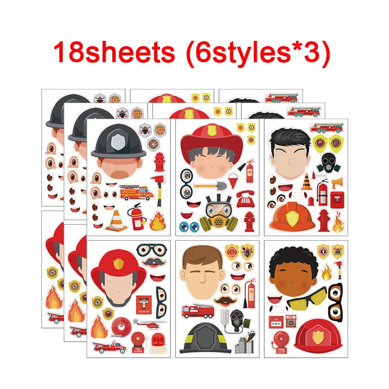 Make Fire Engine Stickers Kid DIY Toys Create Own Fireman Face
