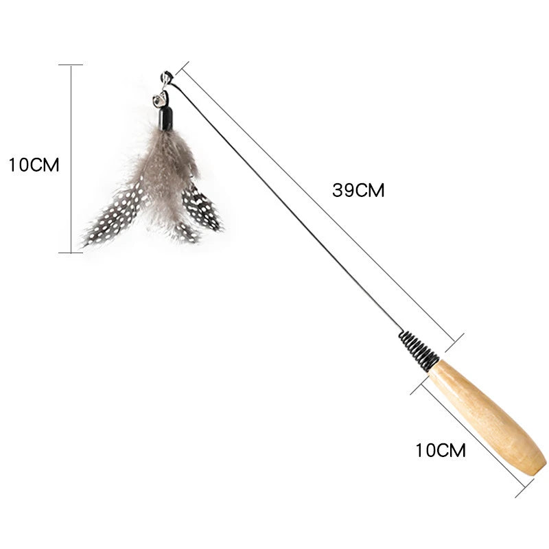Spring Teasing Cat Stick Wooden Handle Cat Teaser Stick Toy Feather Funny Simulation Fishing Rod Bell Squeaky Cat Toy Peaceful Pleasures Health and Wellness