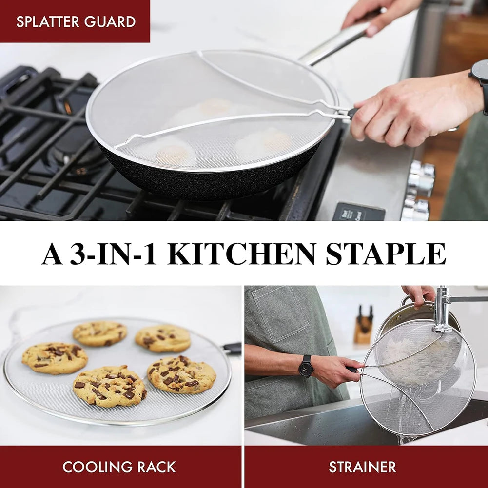 Stainless Steel Splatter Screen | Fine Mesh Oil Splash Guard Splatter Screen Peaceful Pleasures Health and Wellness