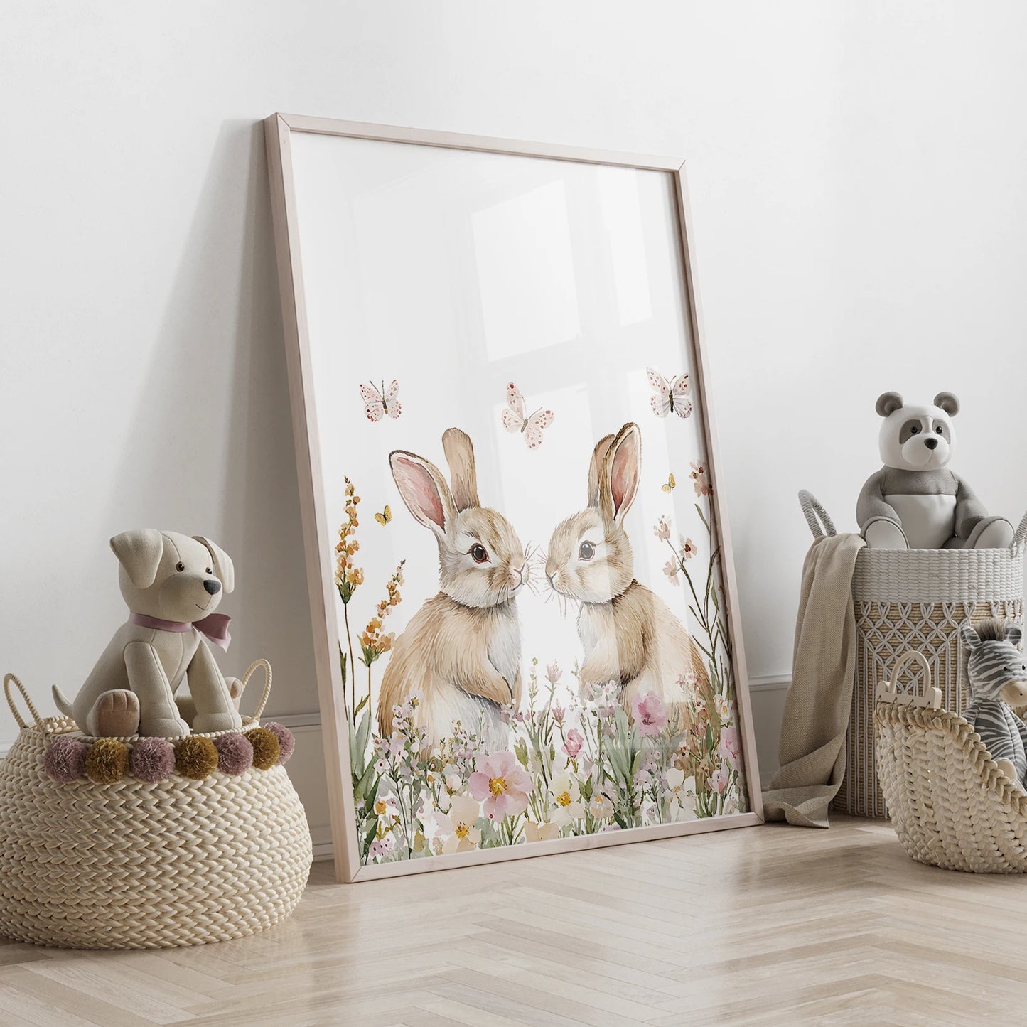 3-Piece Personalized Butterfly Rabbit Kids Canvas Wall Art