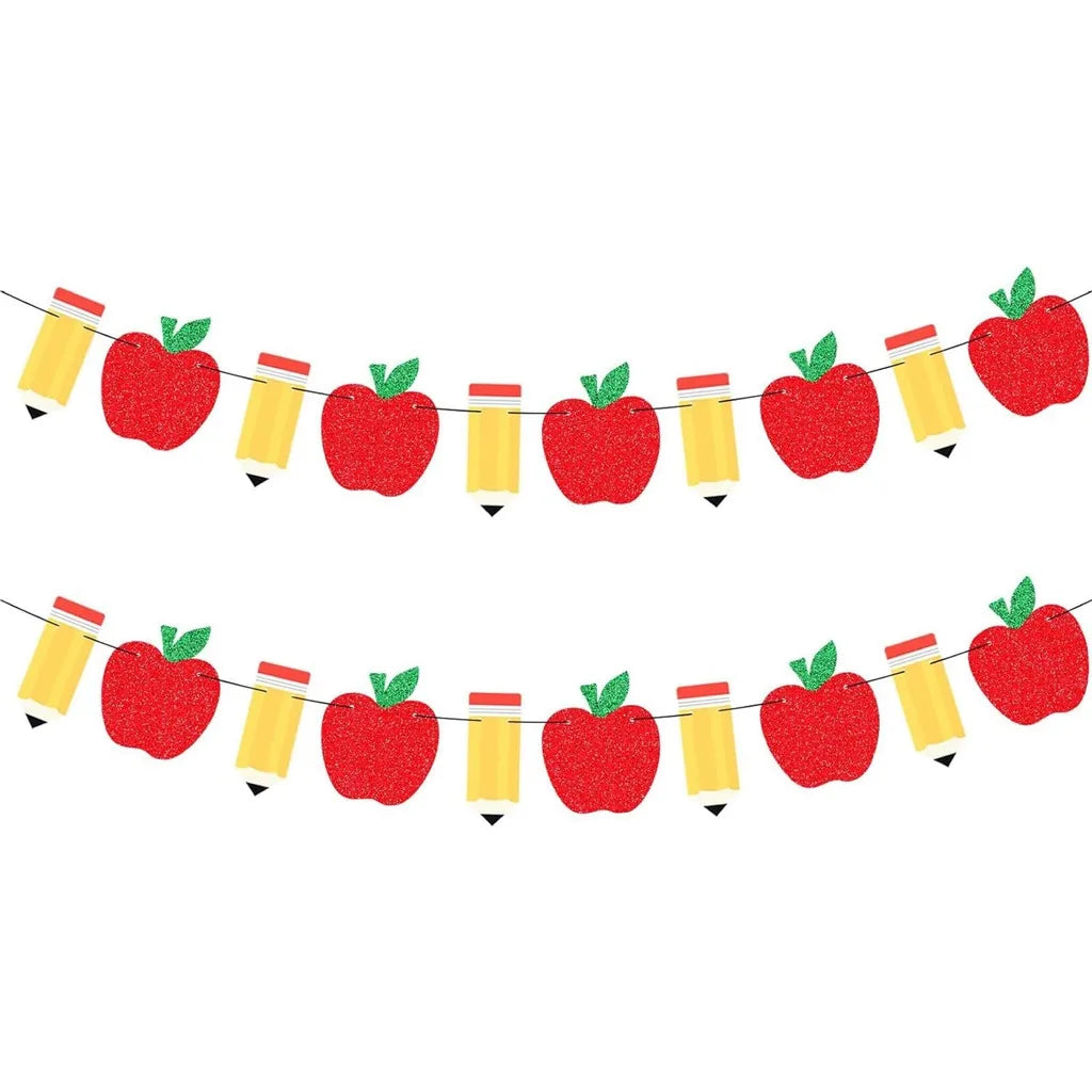 Glitter Apple & Pencil Banner – Back to School Classroom Decor