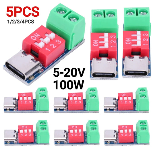 PD Fast Charging Test Board 5-20V Adjustable PD Trigger Board Module USB Type-C 100W Voltage Connetor Power Supply Accessories Peaceful Pleasures Health and Wellness