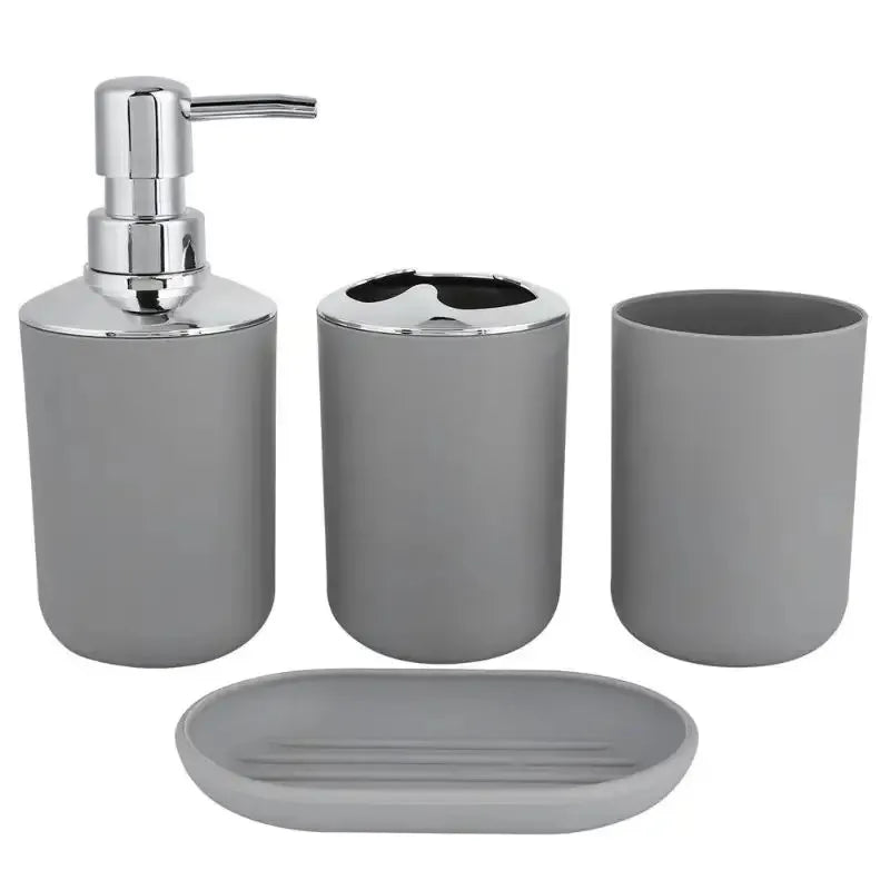 4pcs Bathroom Set, Plastic Gift Set, Toothbrush Holder, Toothbrush Cup, Soap Dispenser, Soap Dish (Gray, Black) Peaceful Pleasures Health and Wellness Gray