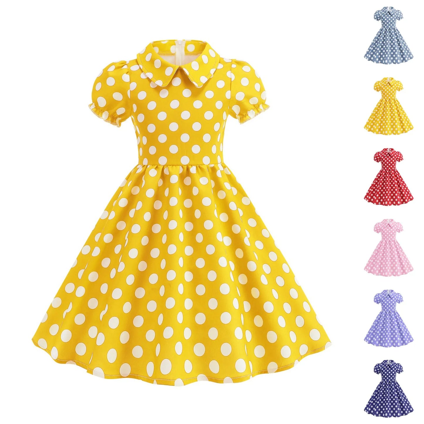 Girls Vintage Polka Dot Princess Dress – Retro Summer A-Line