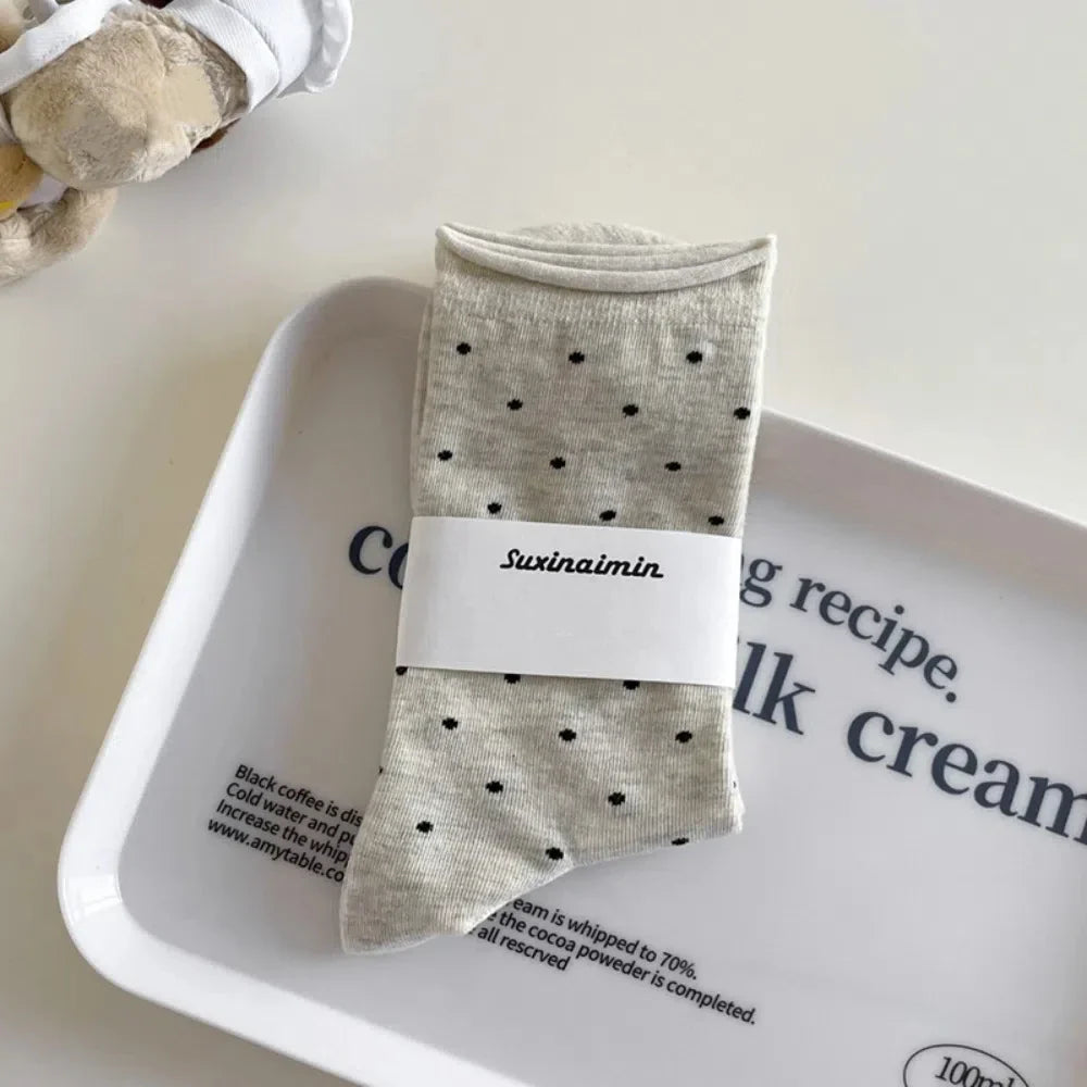 Women's Polka Dot Mid-Tube Socks – Breathable Cotton Summer