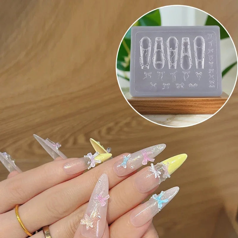 Bowknot Bead Chain Ribbon 3D Acrylic Mold Nail Art Decorations DIY Design Silicone Nail Art Mold Template For Nail Charms Peaceful Pleasures Health and Wellness