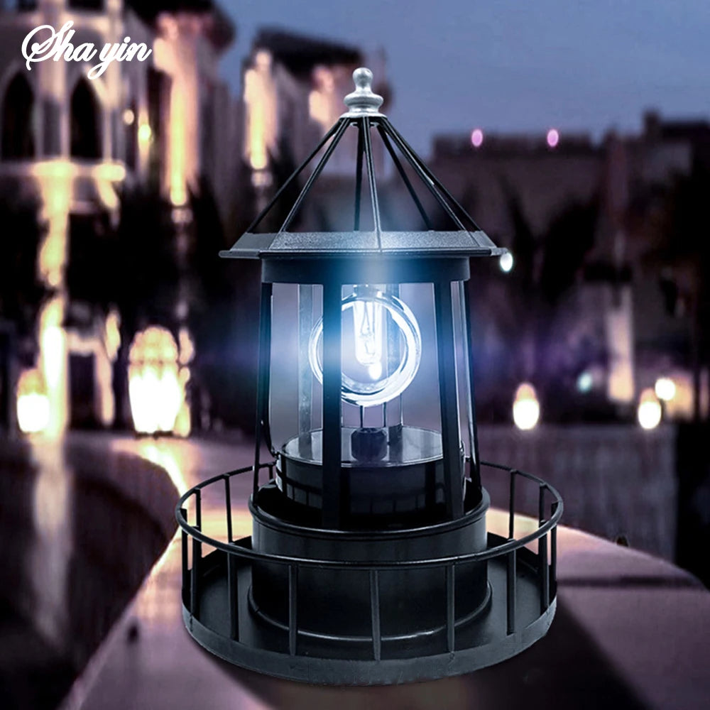 LED Solar Rotating Lighthouse Hardware Iron Electronic Accessories Outdoor Landscape Lights Garden Decoration Peaceful Pleasures Health and Wellness