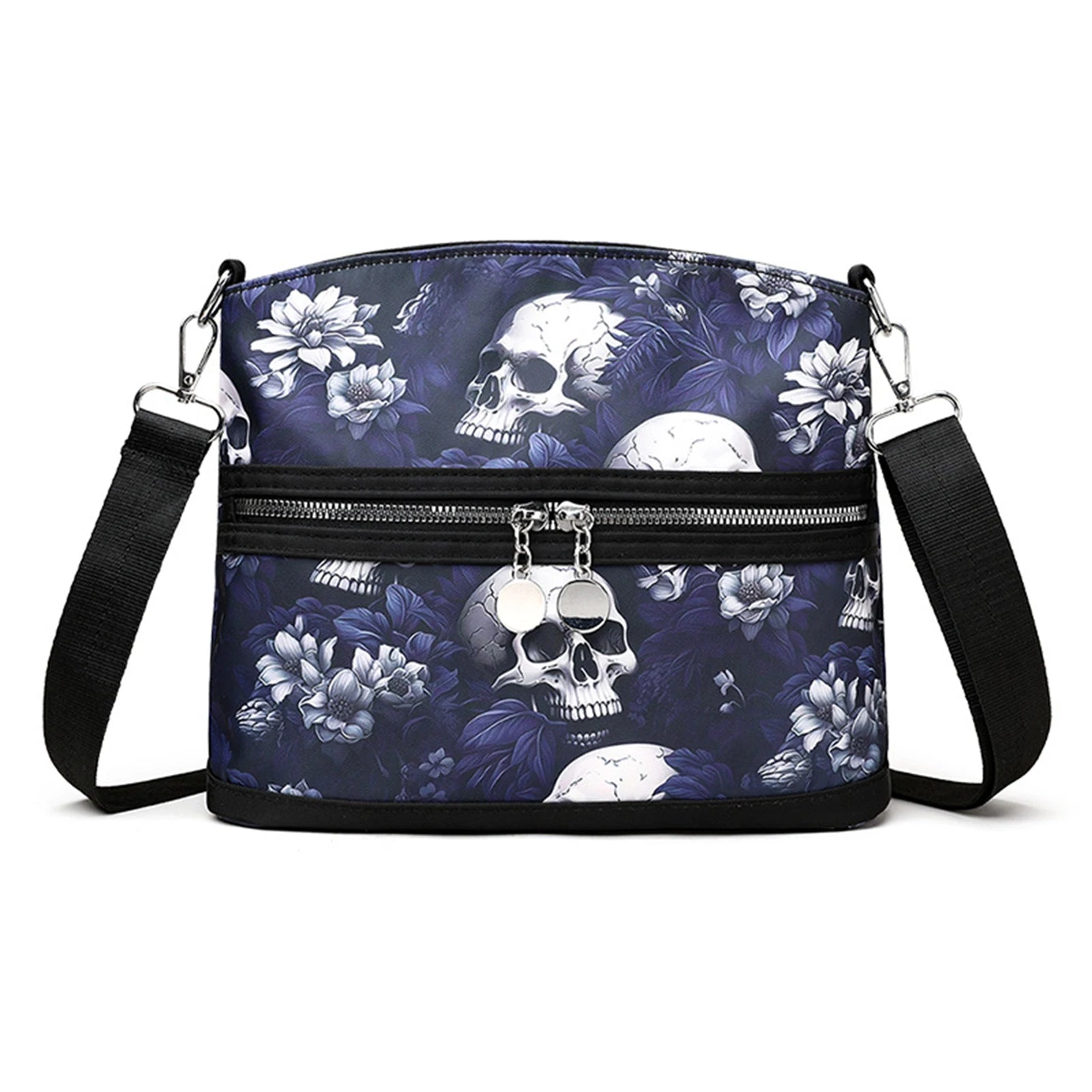 Skull Graphic Crossbody Purse for Women Commuter Multi Pocket Everyday Crossbody Bag Stylish Spacious Shoulder Ladies Purse Peaceful Pleasures Health and Wellness Blue