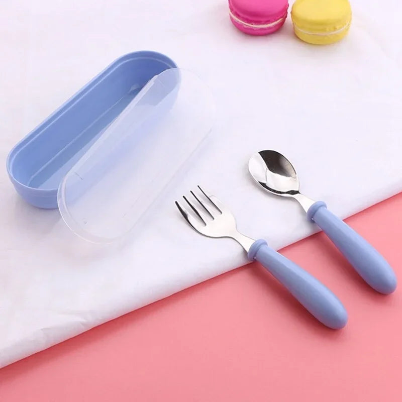 Children Spoon Forks Box Kids Stainless Steel Cutlery Portable Baby