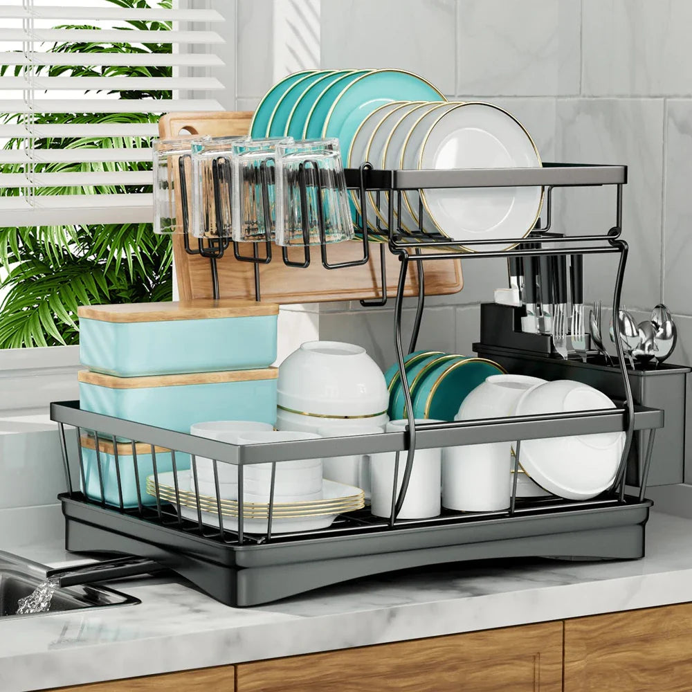 Large 2-Tier Dish Drying Rack – Big Capacity Countertop Drainer