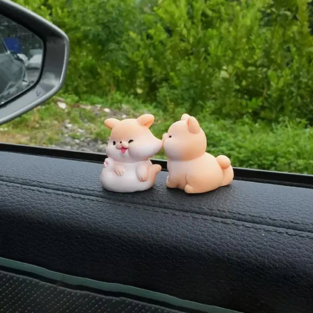 2Pcs Cartoon Kiss Face Rabbit Kitten Doll Ornaments Funny Resin Ducks Frogs Figurines Ornaments Car Interior Dashboard Ornaments Peaceful Pleasures Health and Wellness C