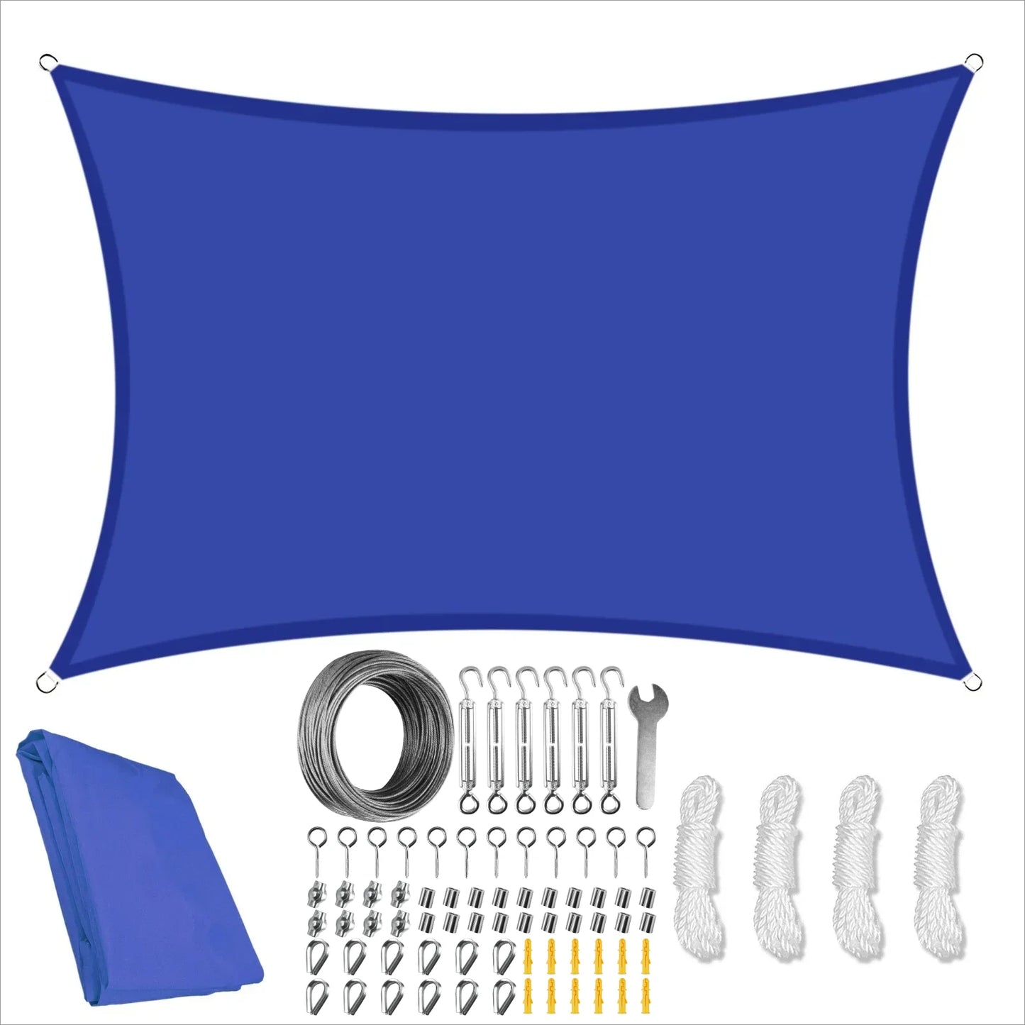 Waterproof Large Sun Shade Sail With 72pcs Hanging Hardware Kit for Outdoor Garden Patio Canopy Install Awning Sun Shelter Tent Peaceful Pleasures Health and Wellness Blue 2Mx3M