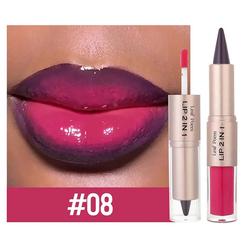 2-in-1 Brown Matte Lip Liner & Lip Gloss Pencil | Waterproof