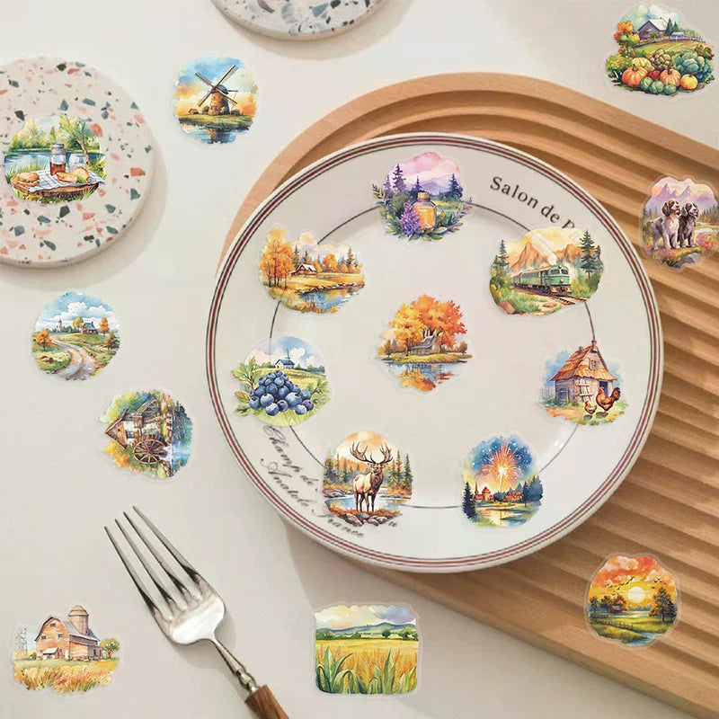 50-Pack Rural Scenery PET Stickers – Scrapbooking & Journaling