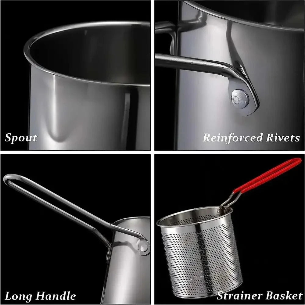 Stainless Steel Deep Fryer with Basket for Home and Commercial Use Non-Slip Base Cool Handle Ideal for Tempura and Chicken Peaceful Pleasures Health and Wellness