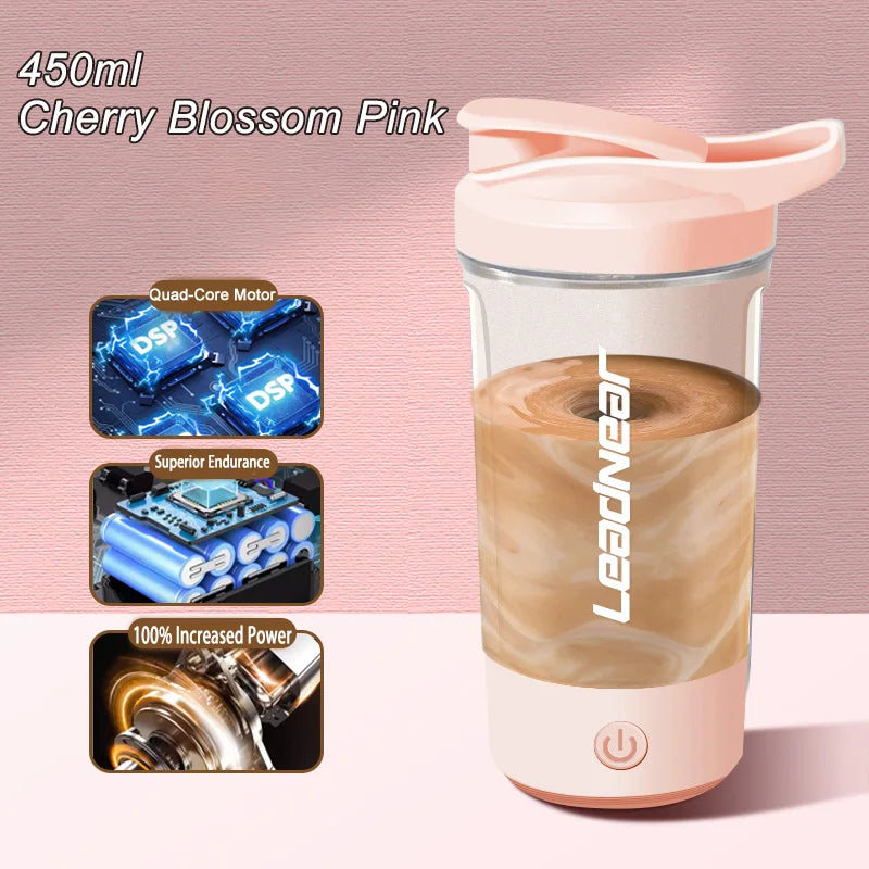 Electric Shaker Cup 450ml Self-Stirring Intelligent Shaker For Protein Shake Meal Replacement Portable Sport Mixing Cup Peaceful Pleasures Health and Wellness Pink 450ml