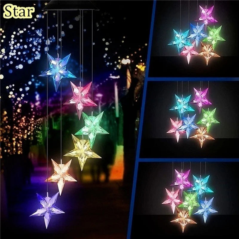 LED Solar Wind Chime Crystal Ball Hummingbird Light Changing