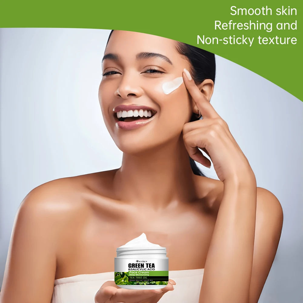 SUYARUN Tea Tree Oil & Salicylic Acid Green Tea Face Cream - Acne Treatment, Oil Control, Pore Care for Oily. Peaceful Pleasures Health and Wellness