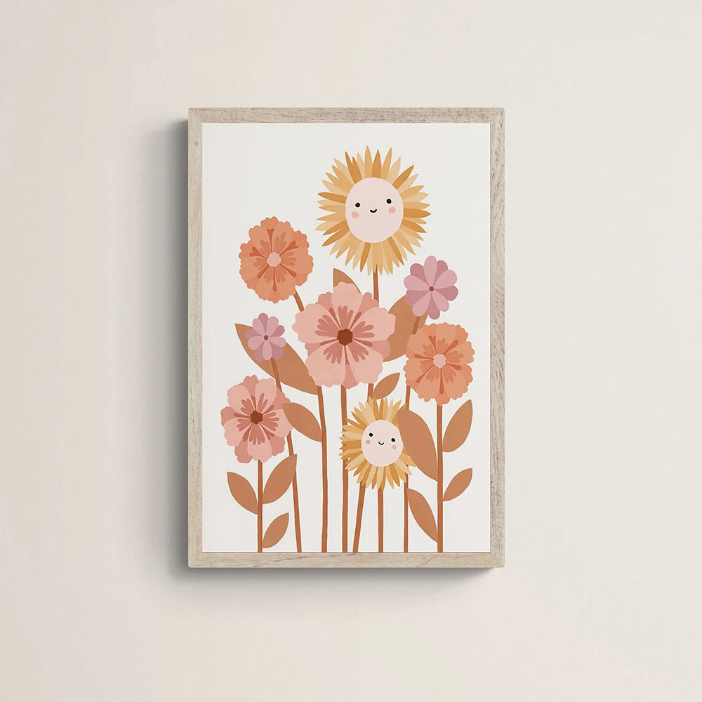 Colorful Rainbow Sun Cloud flower Poster Prints Wall Art Boho Style Canvas Painting for Child Nursery Decoration Girl Room Art Peaceful Pleasures Health and Wellness QP10800-1 70x100cm No Frame