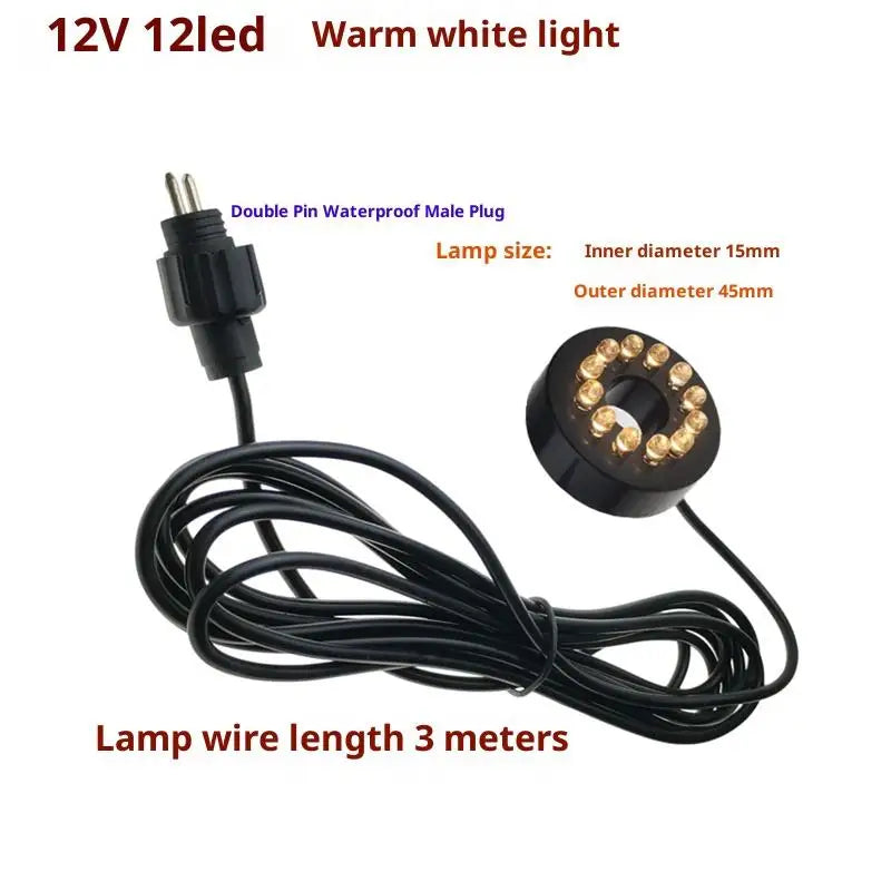 12V 12-LED Garden Pond Light Ring, DIY Waterproof Accessory for Underwater Submersible Fountain Pumps Craft Peaceful Pleasures Health and Wellness Warm White