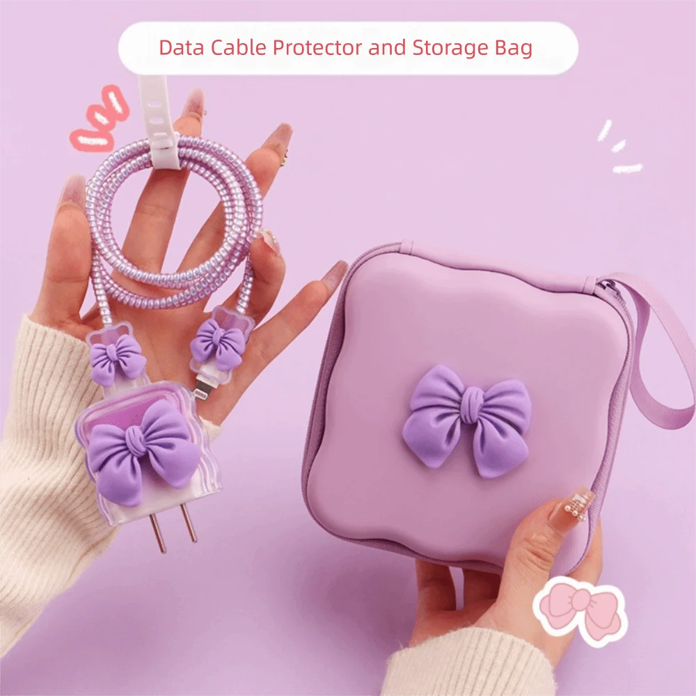 Charger Protector Cable Organiser Protection Sleeve Breathable Power Cable Bag Organizer TPU with Storage Bag Cord Winder Kit Peaceful Pleasures Health and Wellness Purple