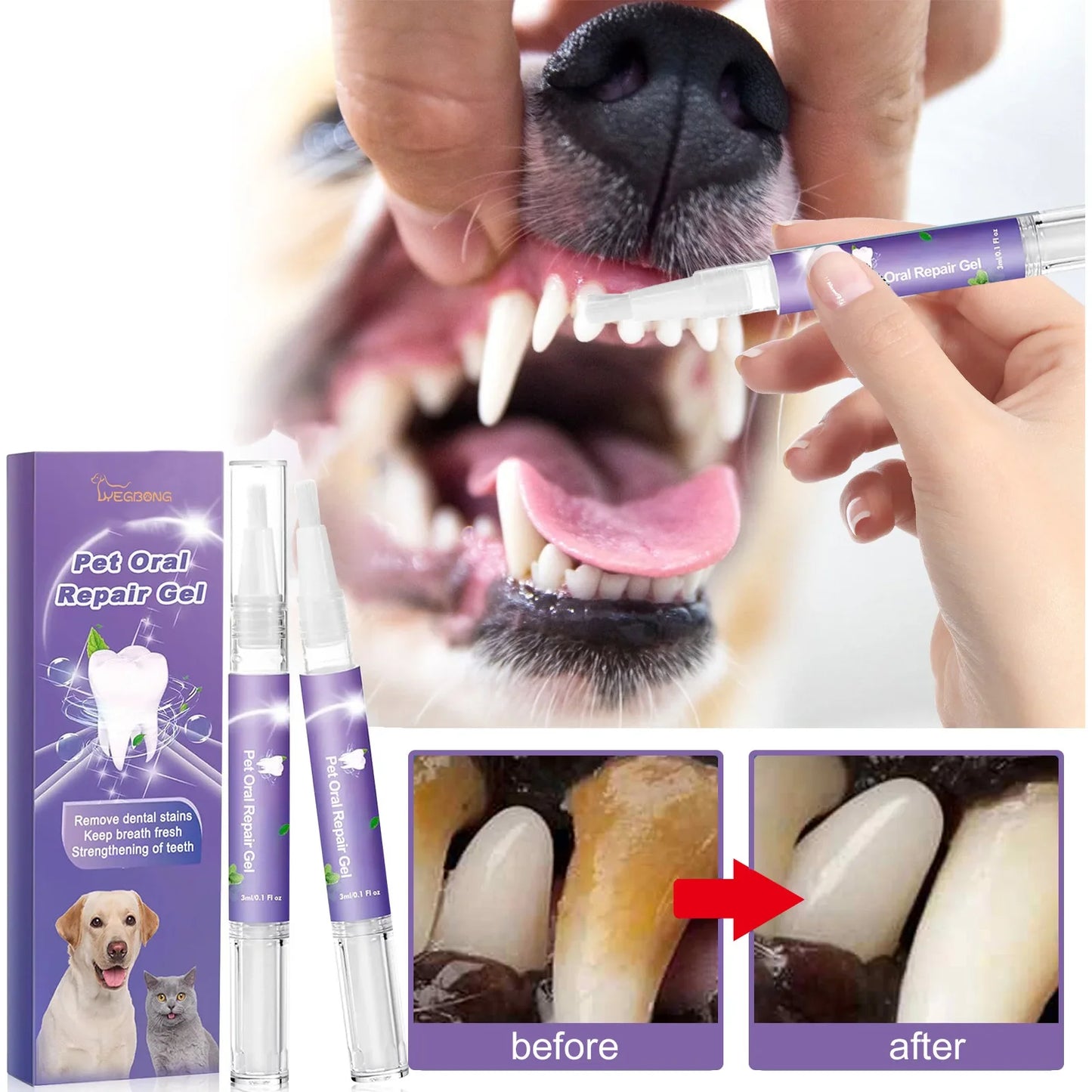 YEGBONG Pet Oral Repair Gel – Dog Teeth Cleaning Pen 2-Pack