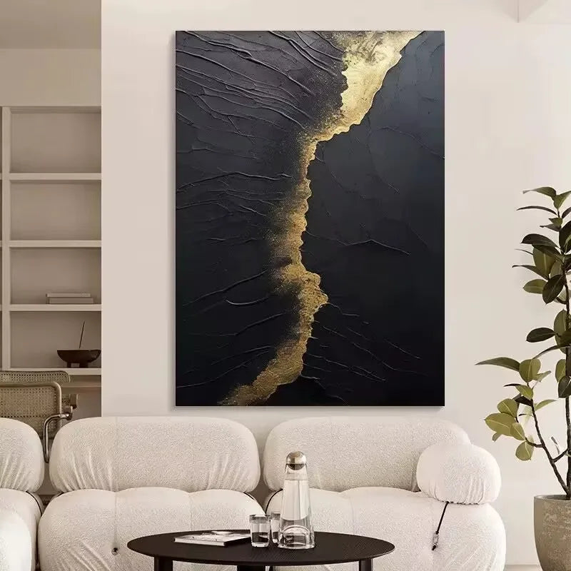 Modern Simple Abstract Black Texture Wave Hanging Painting,100% Handmade,Wall Art Decor,Living Room,Bedroom,Sofa Background Wall Peaceful Pleasures Health and Wellness