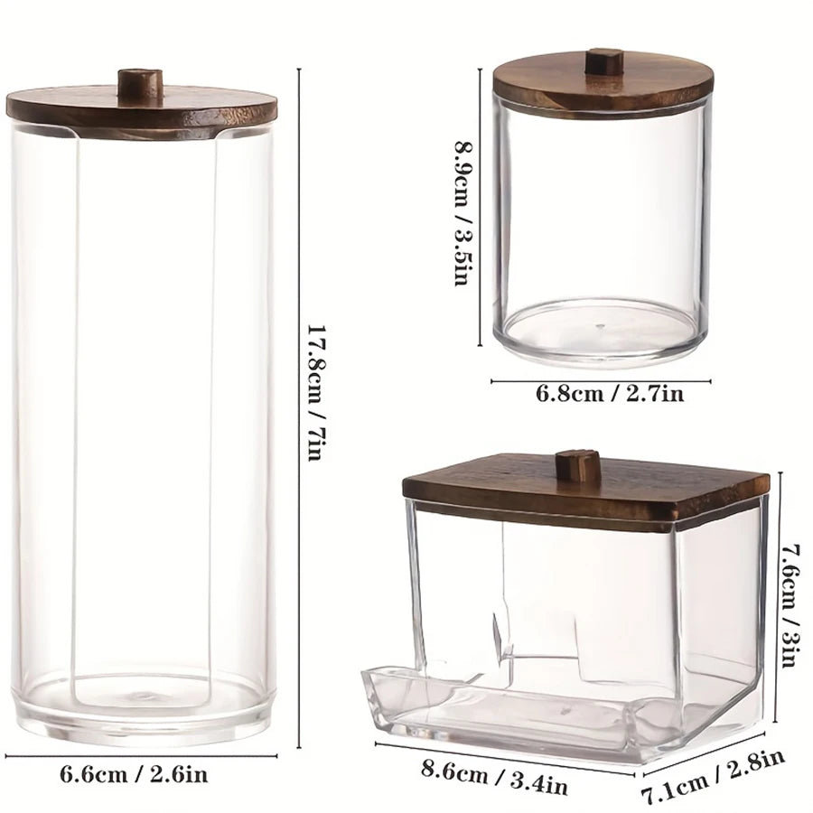 Cotton Swab, Ball & Pad Holder – Clear Apothecary Jar Bathroom Storage Organizer (1 or 3 Pack)