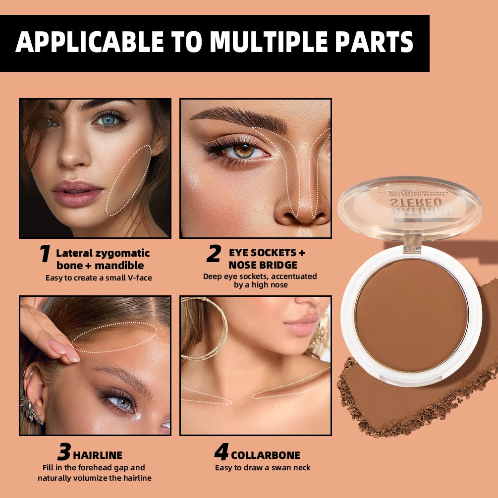 QIBEST 3D Bronzer Matte Wheat Contour Powder Palette Face Makeup Natural Highlights Contouring Waterproof Lasting Bronzer Powder Peaceful Pleasures Health and Wellness