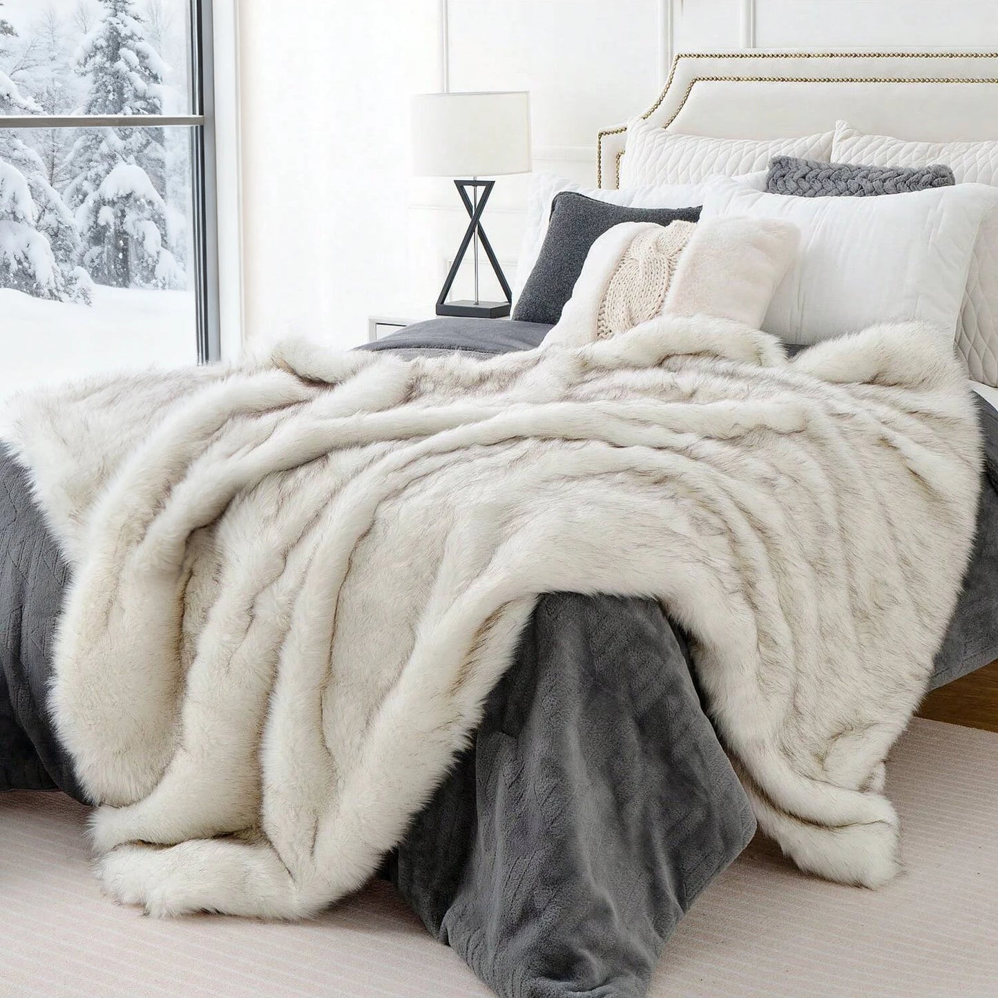 Battilo Faux Fur Blanket Plaid Throw for Sofa Luxury Fox Fur Throw Blanket Winter Warm Fluffy Soft Blankets Bedspread on the Bed Peaceful Pleasures Health and Wellness
