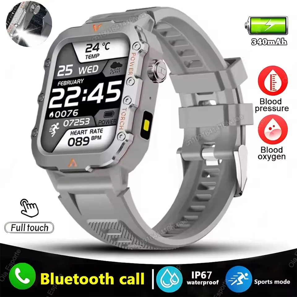 2026 New Military Outdoor Smart Watch Men's GPS Flashlight Bluetooth Call 2.01" AMOLED Screen 10ATM Waterproof Sports Smartwatch Peaceful Pleasures Health and Wellness Q11-Silver