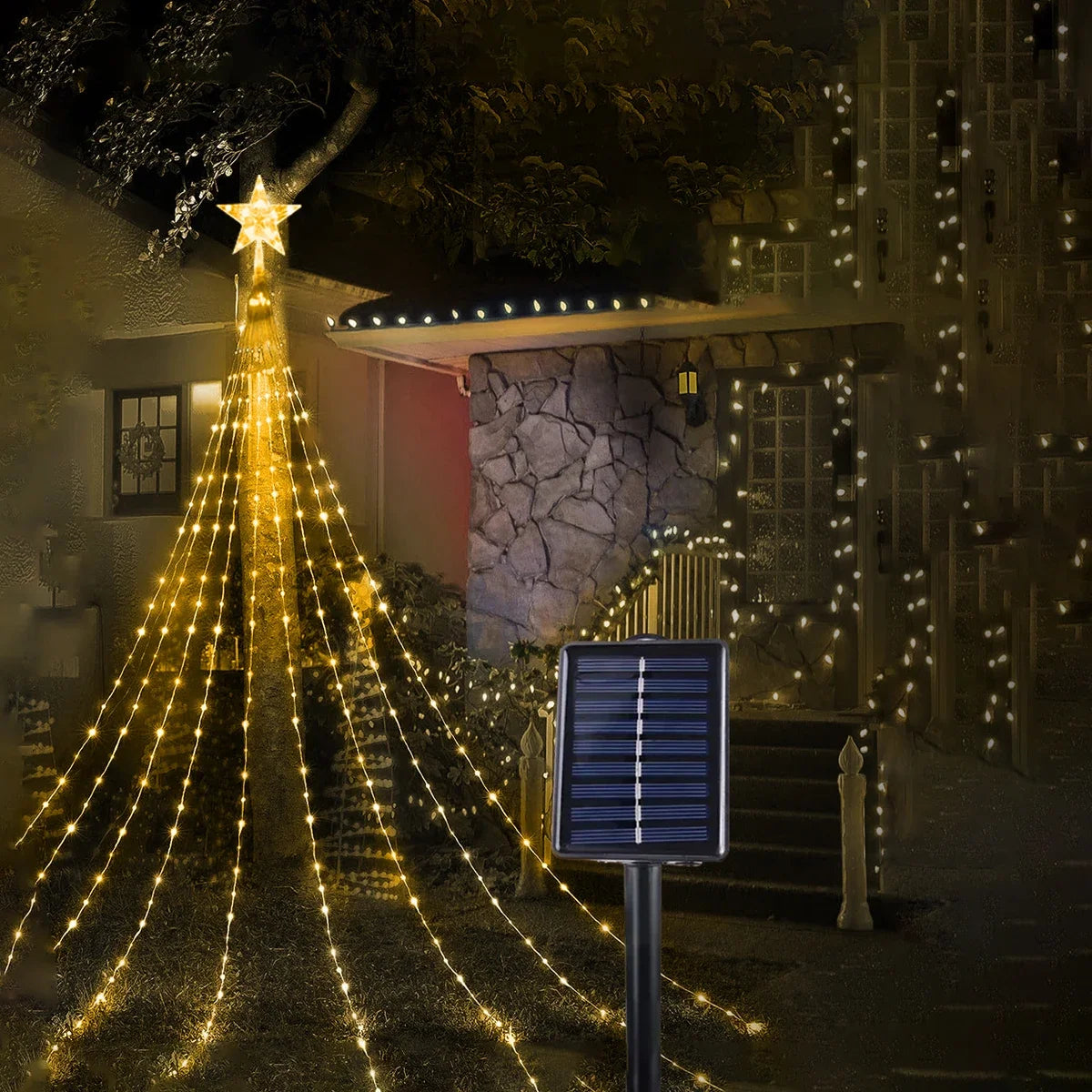 Solar Star String Lights 2/3M Waterfall Christmas Fairy Lights