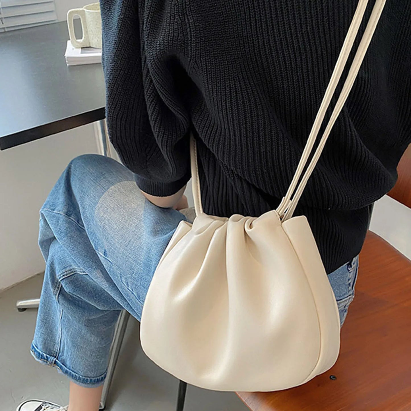 Soft PU Leather Shoulder Bags Versatile Pleated Crossbody Bags with Adjustable Strap for Women Travel Party Work Peaceful Pleasures Health and Wellness
