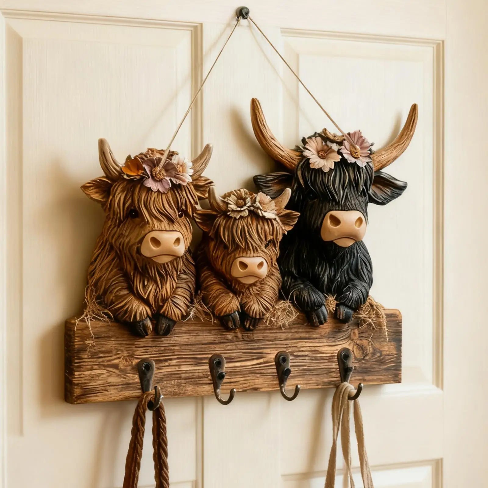 Key Hanger Decorative 4 Hooks Cow Design Hanger Rustic Decorative Key Rack Wall Mount For Hat Coat Bag Backpack Purse Home Peaceful Pleasures Health and Wellness