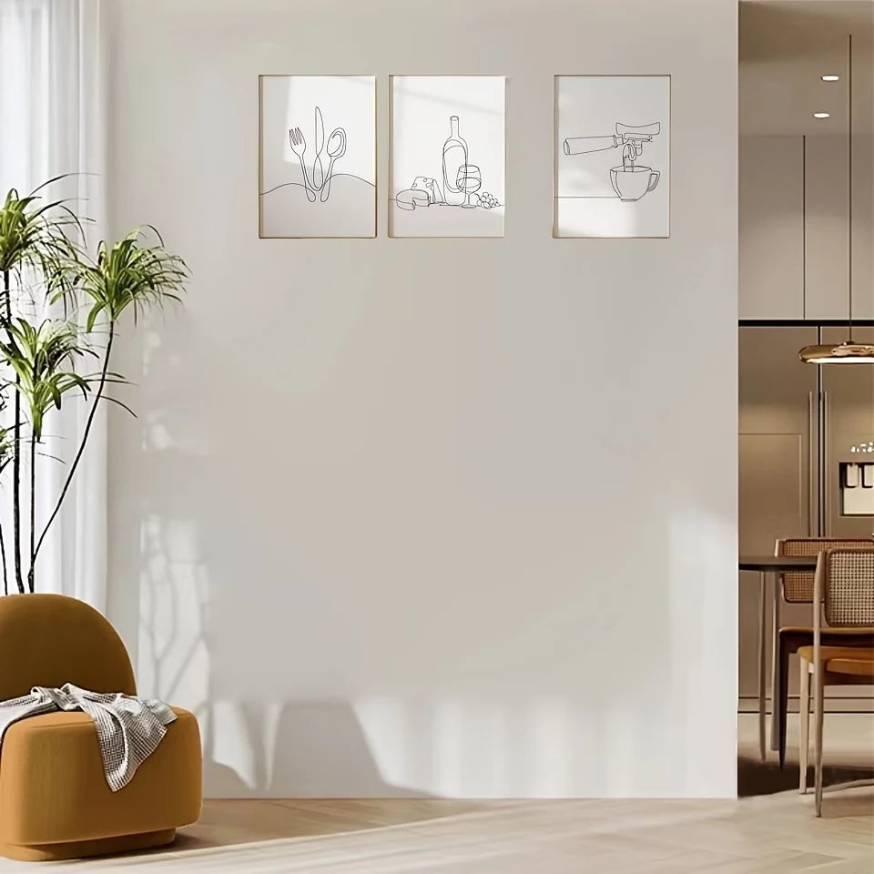 3-Piece Wine, Coffee & Cutlery Canvas Wall Art | Kitchen Decor