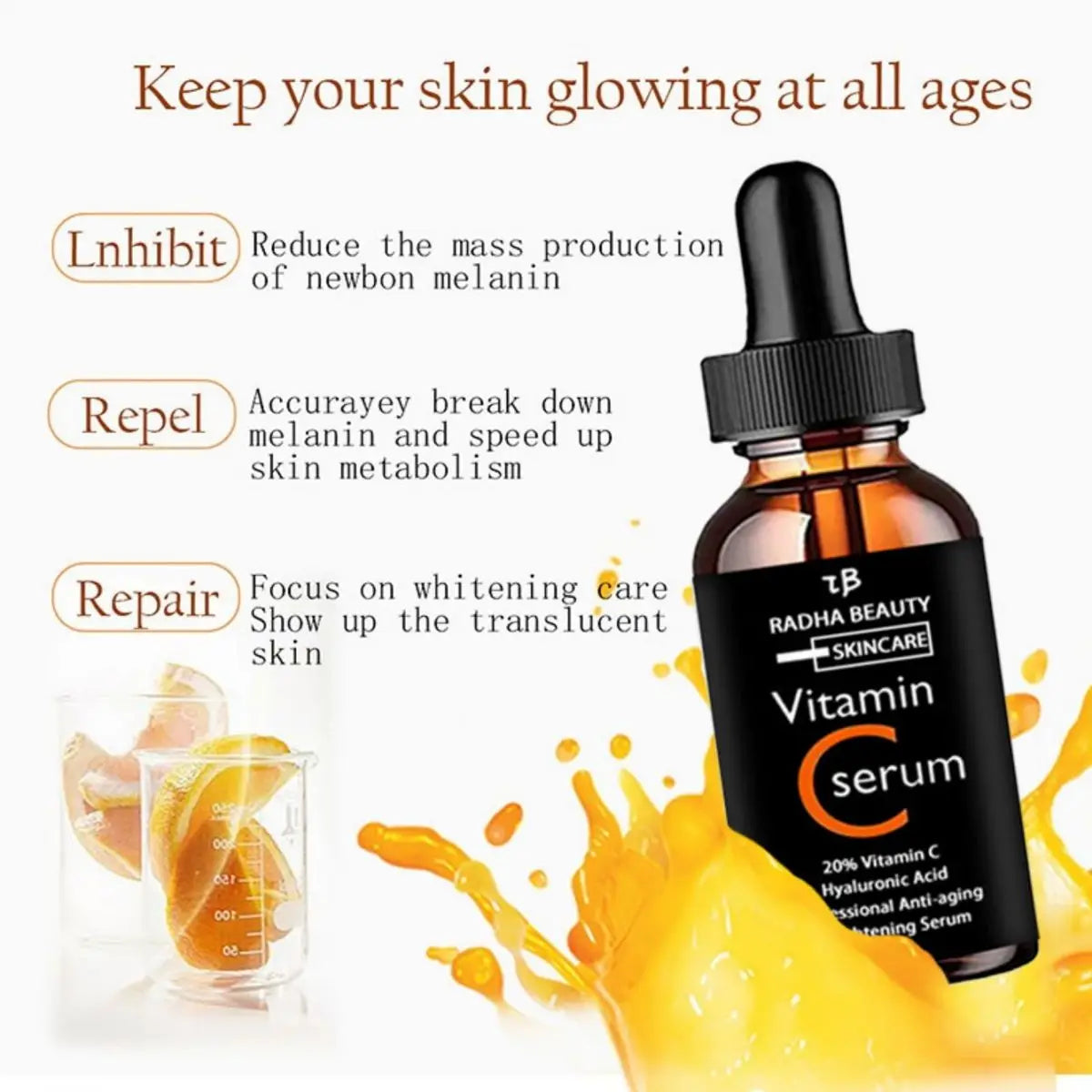 Vitamin C serum Face Serum Long Lasting Moisturizing Improve Roughness Lighten Spots Hyaluronic Acid Facial face lift Essence Peaceful Pleasures Health and Wellness