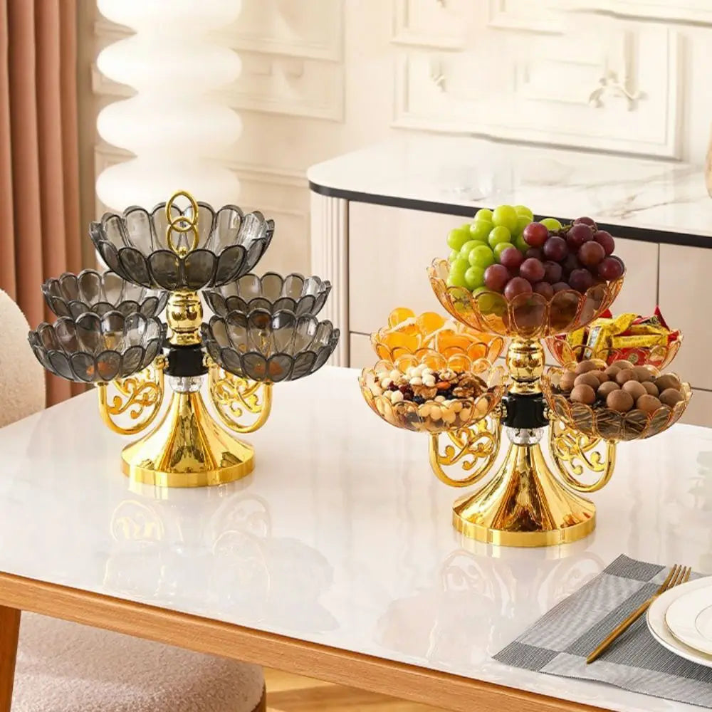 5-Tier Rotating Fruit Tray | European Glass & Iron Stand