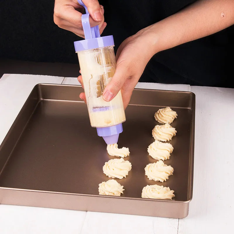 Cookie Gun & Pastry Cream Syringe Extruder – 250ml with 10 Flower Discs & 8 Nozzles for Cake, Cookie & Cupcake Decorating