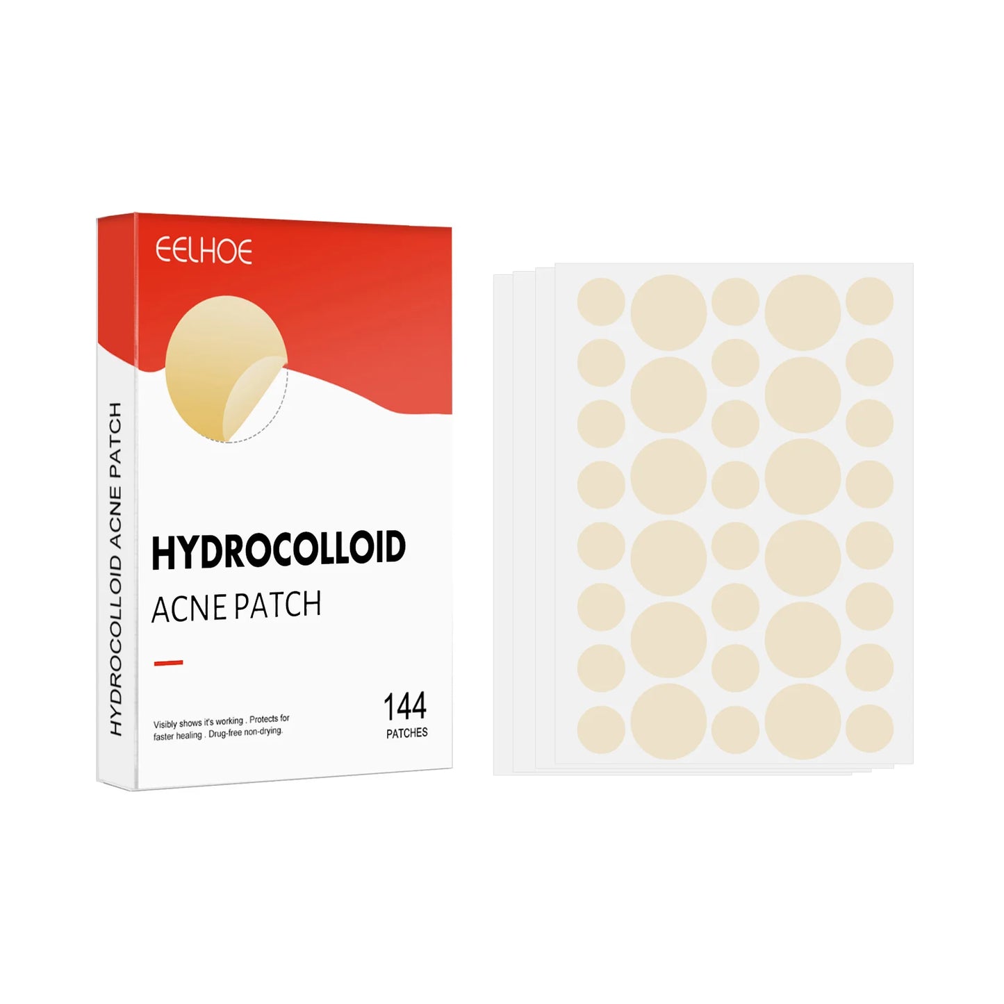 Hydrocolloid Acne Patches 144pcs – 2 Sizes, Invisible Pimple Patch