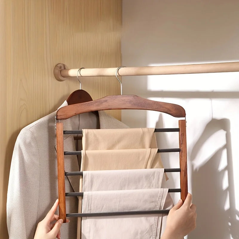 Solid Wood Multi-Tier Trouser & Coat Rack – Towel, Scarf & Tie Organizer