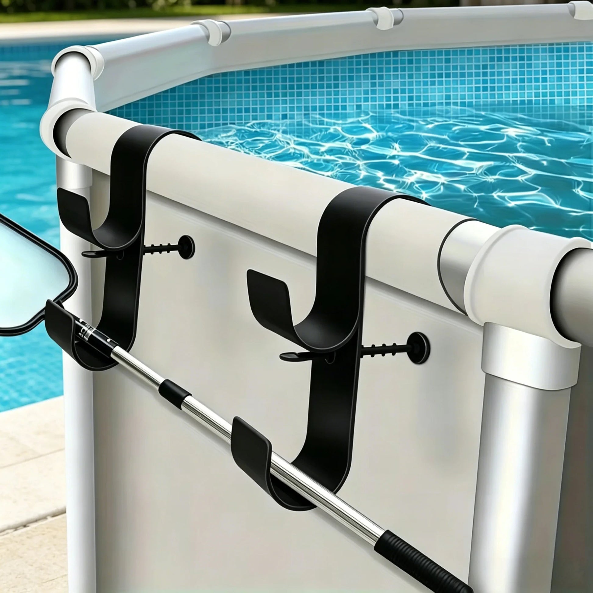 Adjustable Pool Pole Hanger & Leaf Skimmer Net Holder Pool Pole Hanger Peaceful Pleasures Health and Wellness