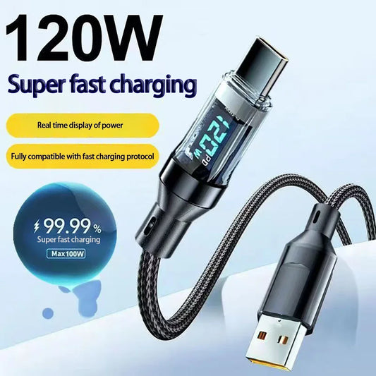 120W/100W USB-C Fast Charging Cable with LED Display Peaceful Pleasures Health and Wellness