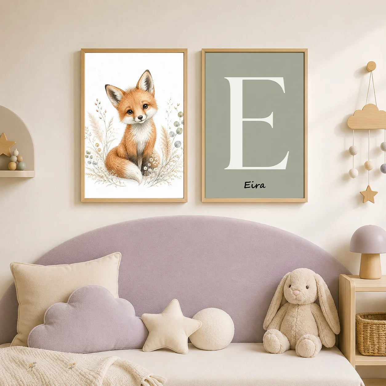 Personalized Letter Wall Art Cute Animal Canvas Painting Soft Nursery Poster Print Kids Room Wall Decor Peaceful Pleasures Health and Wellness