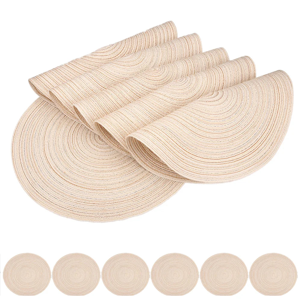 Round Braided Set of 6 Washable Round Placemats for Christmas Kitchen Wedding Dining Table 34cm Woven Heat Resistant Place Mats Peaceful Pleasures Health and Wellness beige 1 set Round